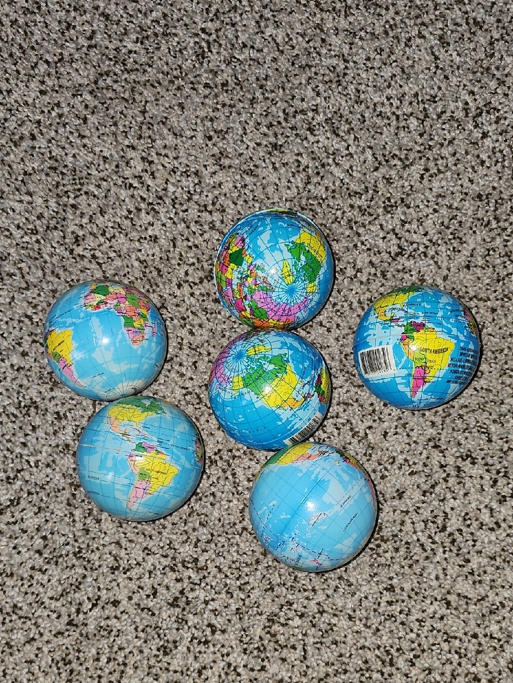 Set of 6 Mini Globe Stress Balls - Blue World Map